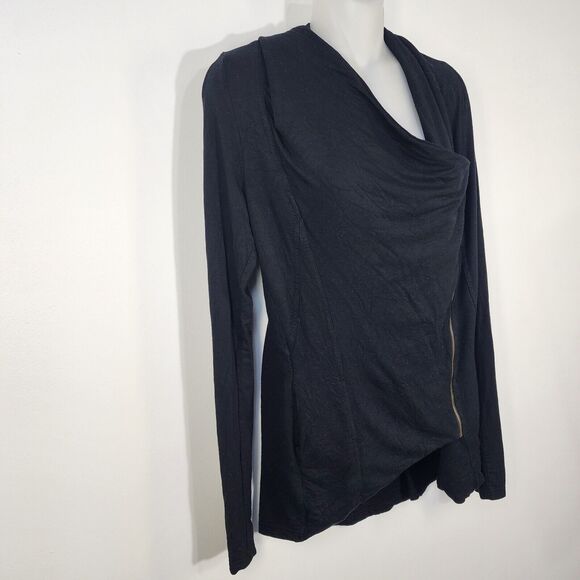 Market & Spruce Womens Wrap Cardigan Size Small Black Front Zip Hi Low Cowl Neck - Picture 6 of 8